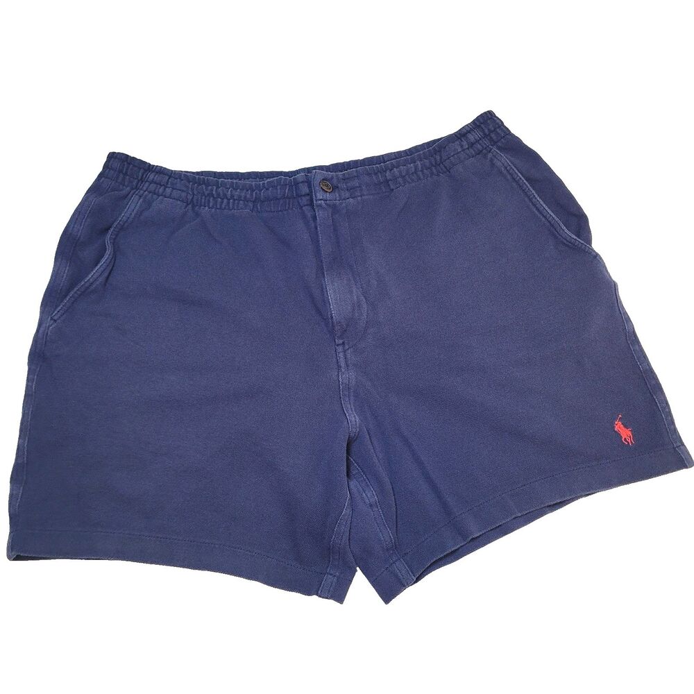Polo Ralph Lauren Sweat Shorts Mens XXL Navy Blue 6" Stretch Strawstring Zip Fly